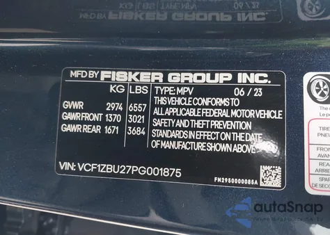 2023 Fisker Ocean One из США, поврежденный, VIN VCF1ZBU27PG001875